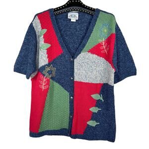 River Ridge Trading Company Color Block Embroidered Short Sleeve Cardigan Large